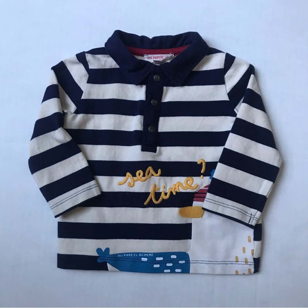NWOT Du Pareil Au Même (DPAM) Blue Striped Long Sleeve Shirt, Size 9 Months.